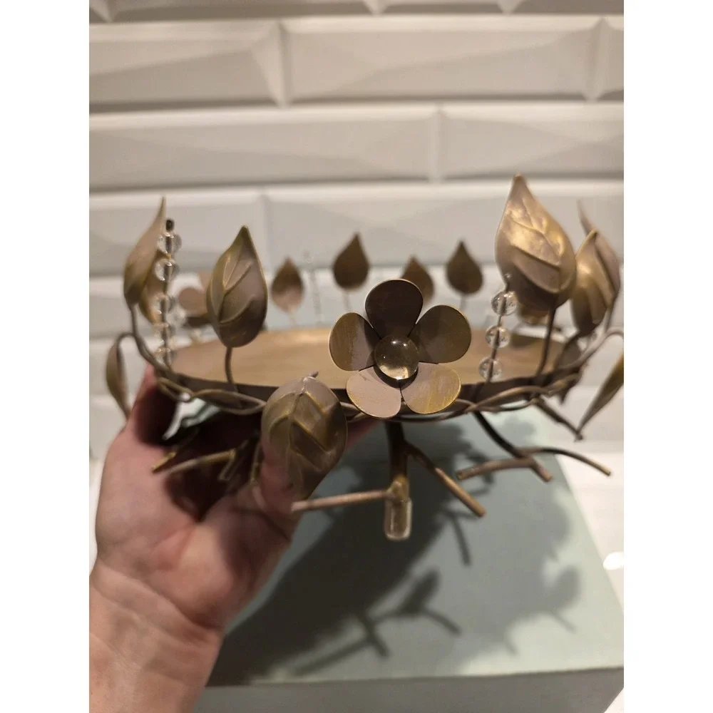 Partylite #3302 Golden Leaves 3-Wick Metal Bronze Color Candle Holder Tray - Picture 4 of 9